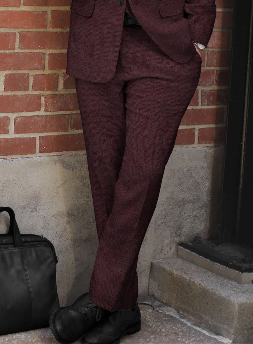 Wine Herringbone Tweed Suit - Image 4