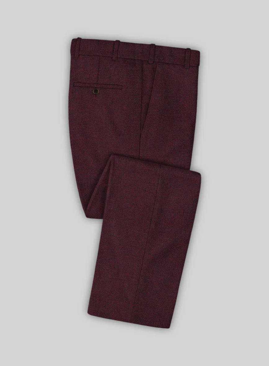 Wine Herringbone Tweed Double Breasted Suit - Image 3