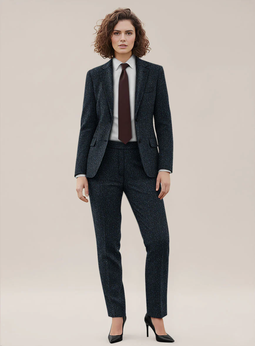 Women's Harris Tweed Dark Blue Herringbone Suit