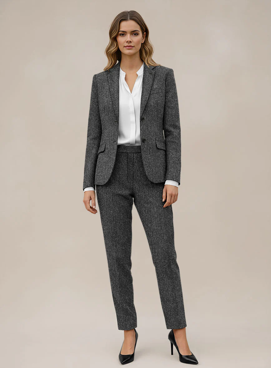 Women's Harris Tweed Dark Gray Herringbone Suit