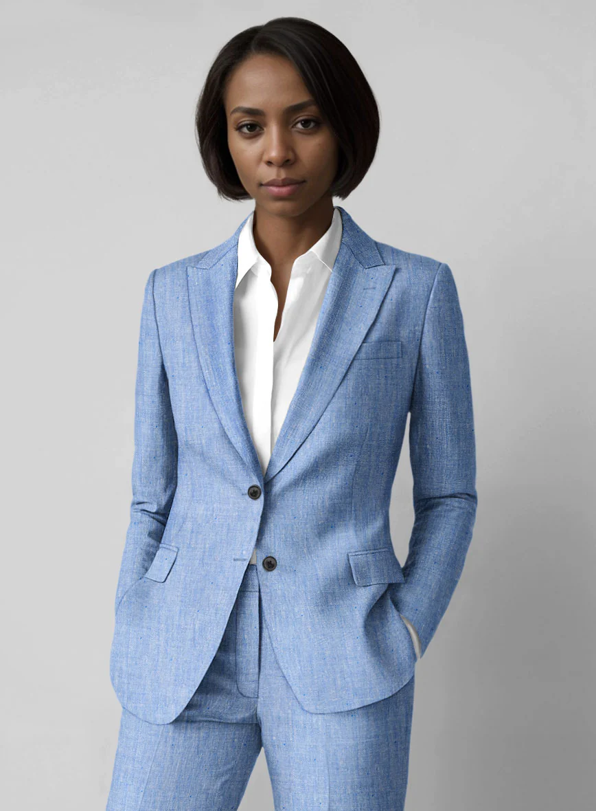 Women's Italian Nile Blue Linen Suit - Image 2