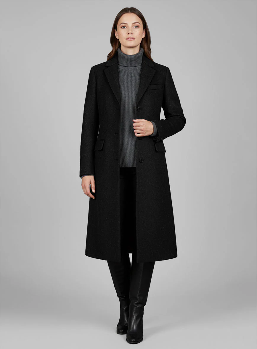 Women's Naples Black Tweed Overcoat