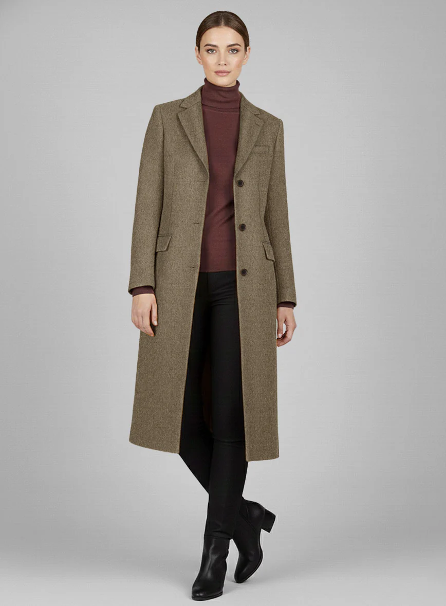 Women's Naples Melange Brown Tweed Overcoat