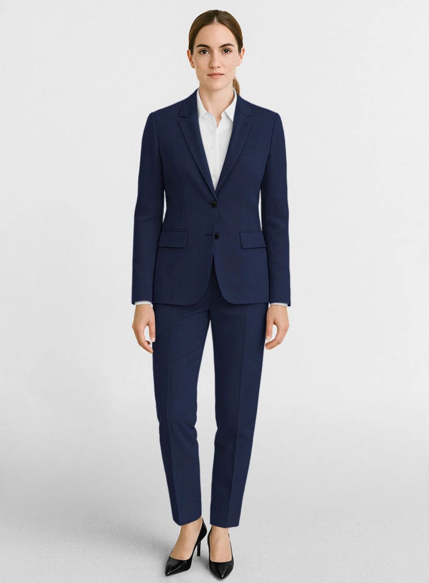Women's Napolean Bottle Blue Wool Suit