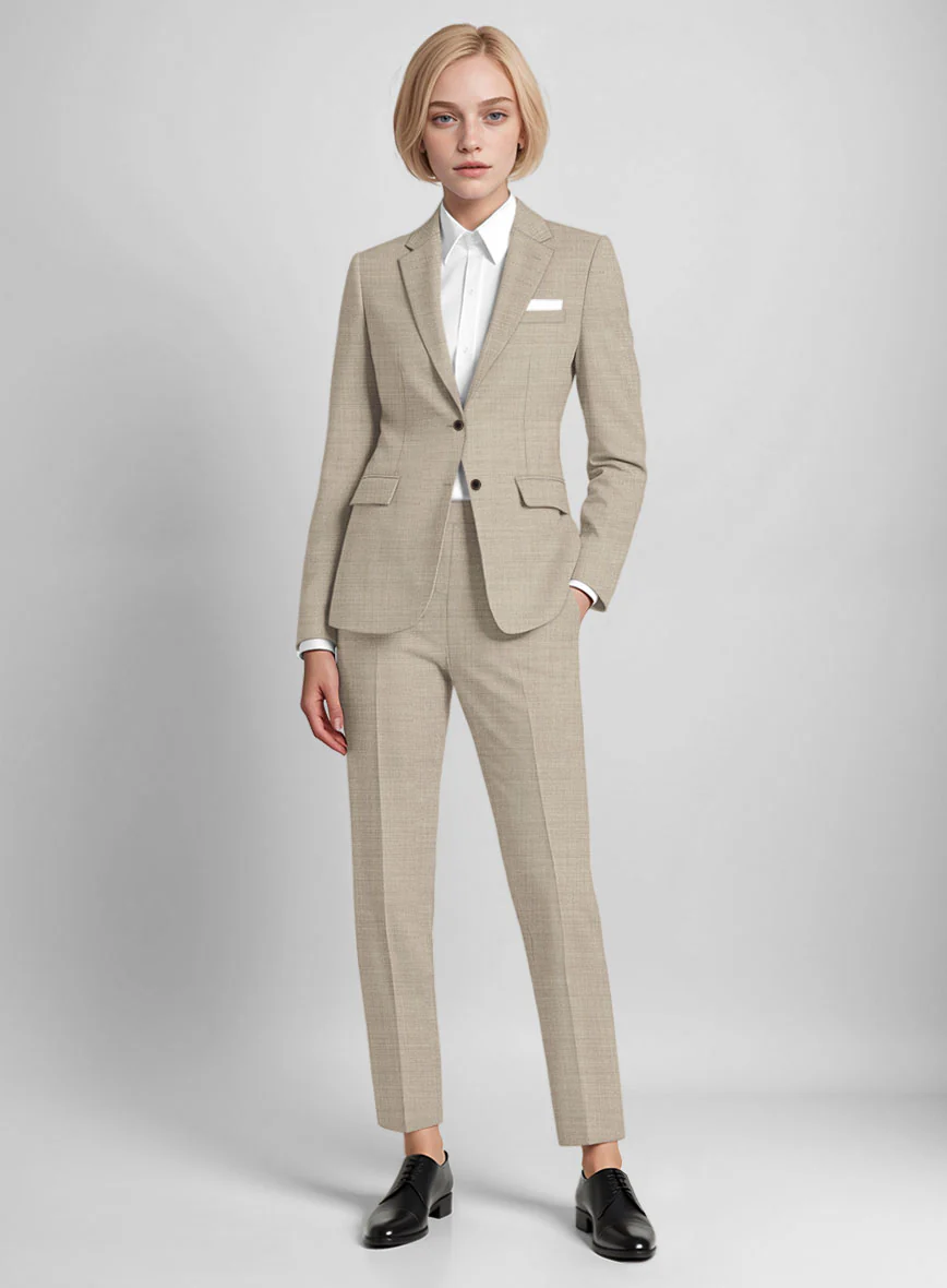 Women's Napolean Melange Khaki Wool Suit