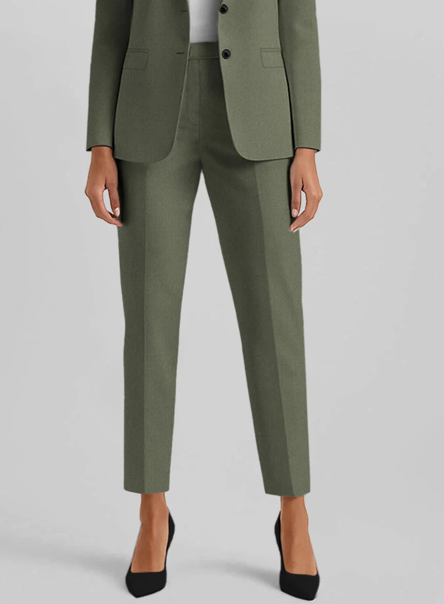 Women's Olive Green Napoli Stretch Light Weight Cotton Pants