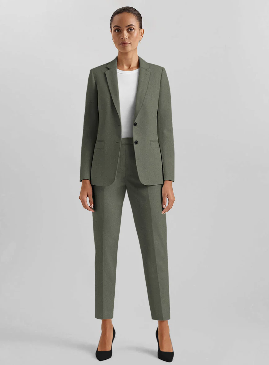 Women's Olive Green Napoli Stretch Light Weight Cotton Suit
