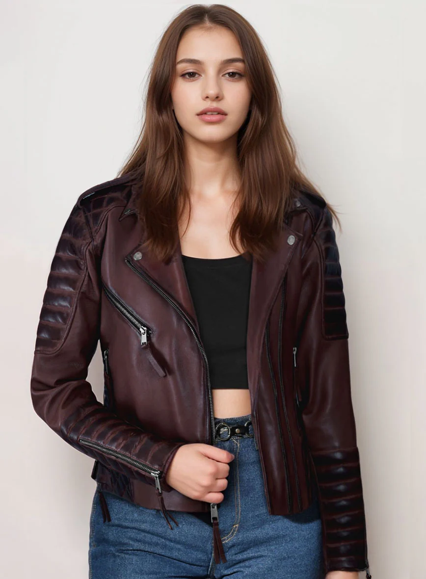 Women's Valencia Burnt Wine Leather Jacket