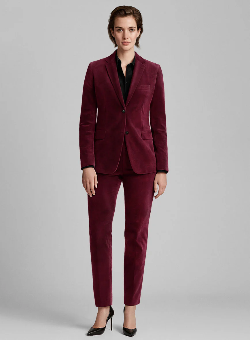 Women's Wine Velvet Suit