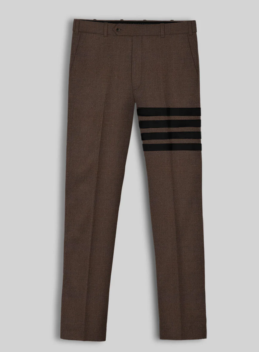 Worsted Brown Wool Black Bar Trouser