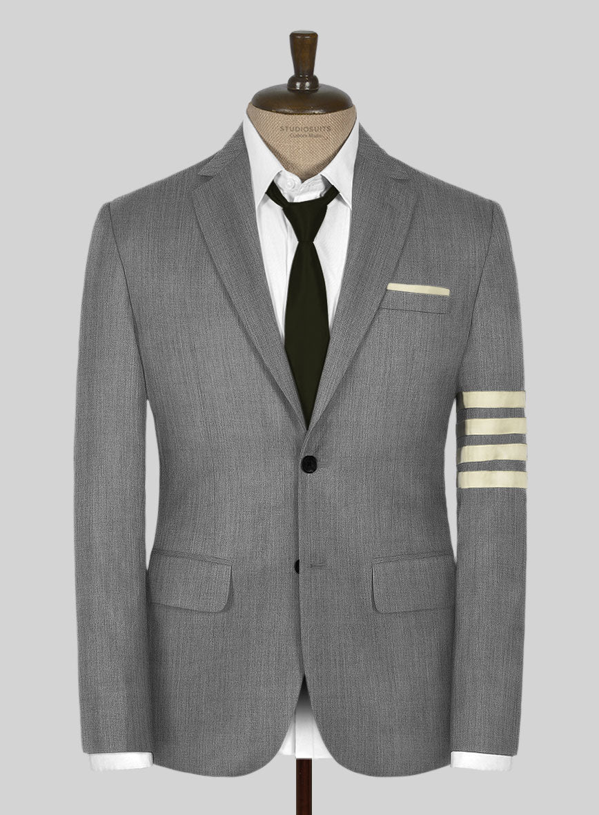 Worsted Light Gray Wool Ivory Bar Jacket