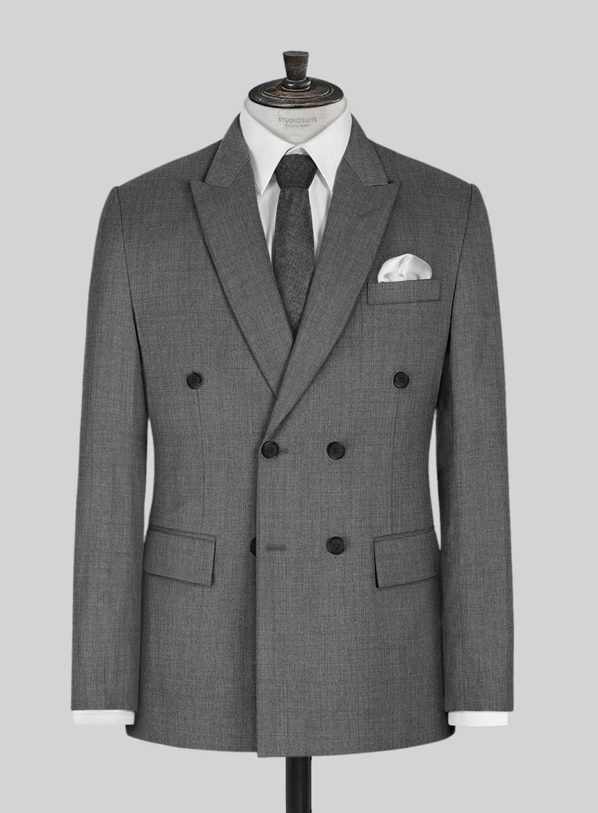 Worsted Mid Charcoal Wool Double Breasted Jacket